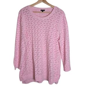 Talbots Textured Linen Cotton Blend Sweater Pink Size XL Crochet Knit Breathable